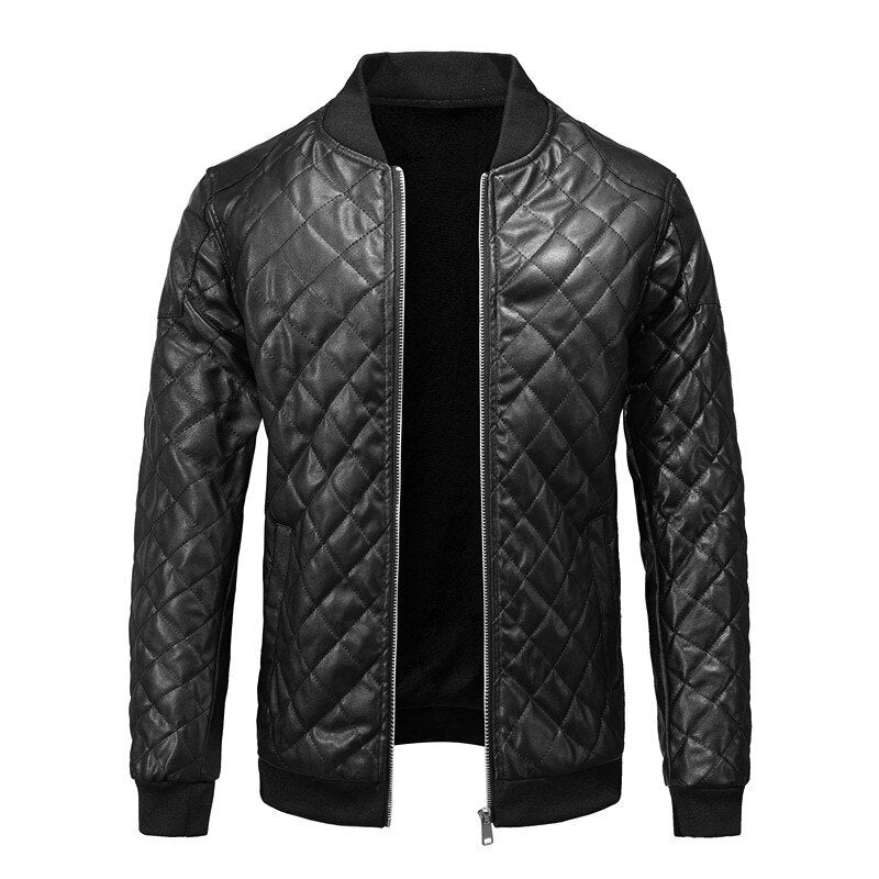 Men’s Diamond-Quilted Bomber Jacket – Refined Zip-Up Layer for Smart Casual Wear