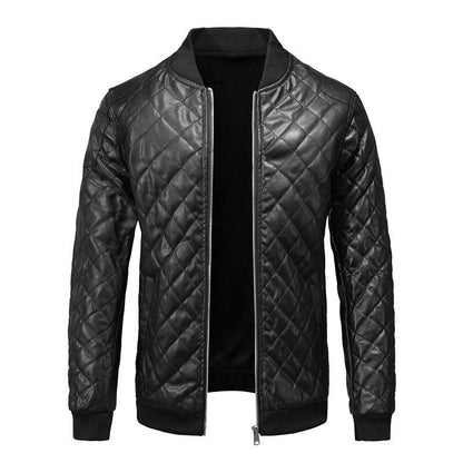 Men’s Diamond-Quilted Bomber Jacket – Refined Zip-Up Layer for Smart Casual Wear