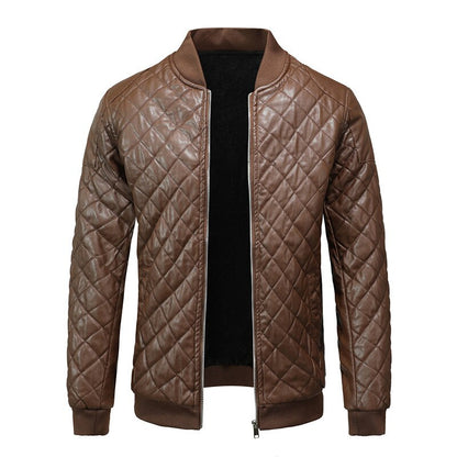 Men’s Diamond-Quilted Bomber Jacket – Refined Zip-Up Layer for Smart Casual Wear