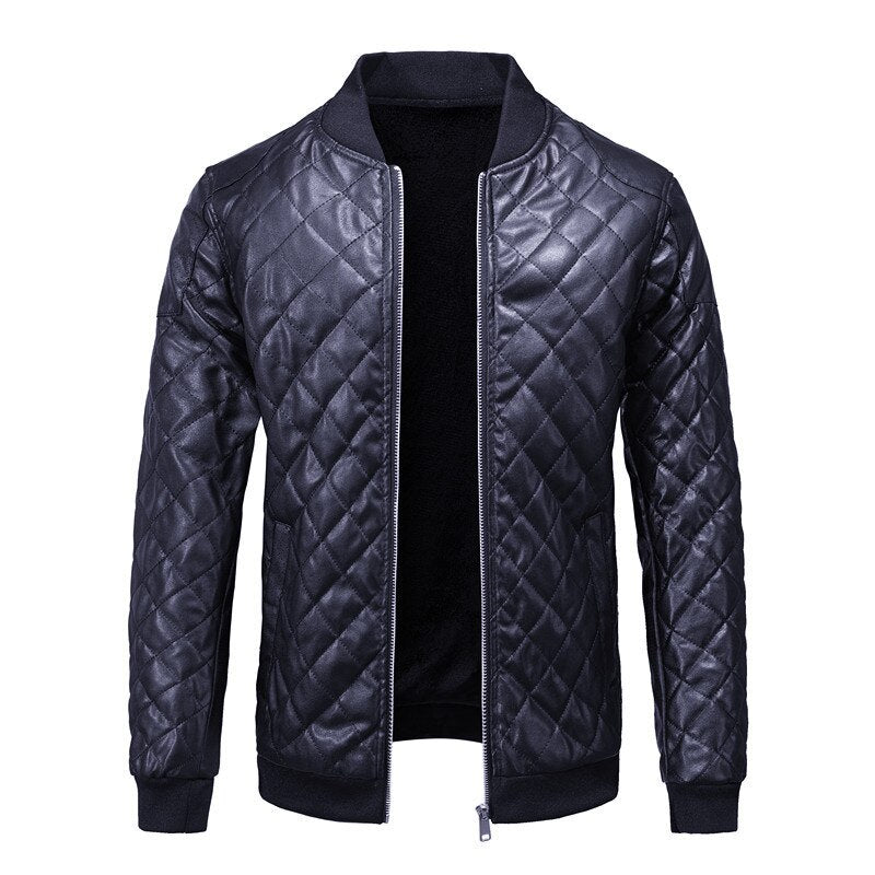 Men’s Diamond-Quilted Bomber Jacket – Refined Zip-Up Layer for Smart Casual Wear