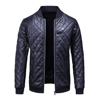 Men’s Diamond-Quilted Bomber Jacket – Refined Zip-Up Layer for Smart Casual Wear