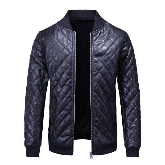 Men’s Diamond-Quilted Bomber Jacket – Refined Zip-Up Layer for Smart Casual Wear