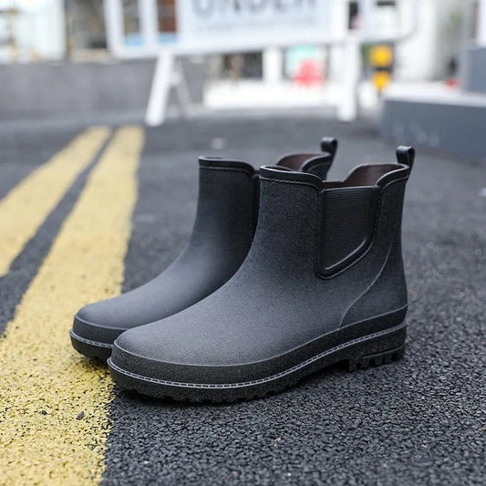 Men’s Waterproof Chelsea Rain Boots – Slip-On Ankle Design with Elastic Side Panels and Treaded Sole