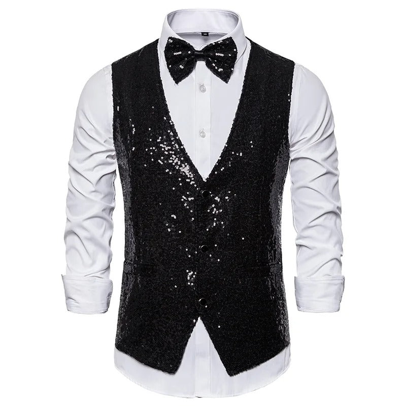 Men’s Sequin Evening Vest – Glitter Party Layer for Festive Occasions
