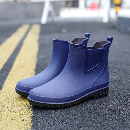 Men’s Waterproof Chelsea Rain Boots – Slip-On Ankle Design with Elastic Side Panels and Treaded Sole