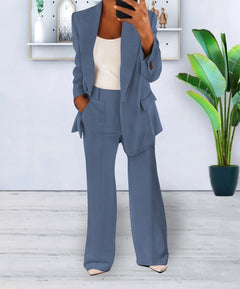 Women’s Two-Piece Set – Open Blazer with Wide Pleat-Front Trousers