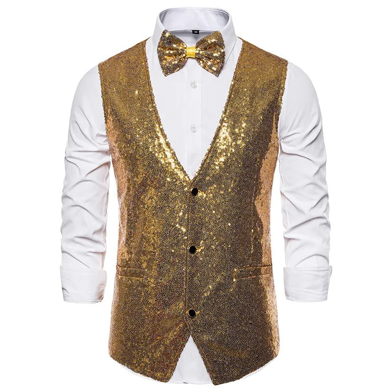 Men’s Sequin Evening Vest – Glitter Party Layer for Festive Occasions