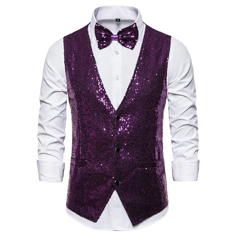 Men’s Sequin Evening Vest – Glitter Party Layer for Festive Occasions