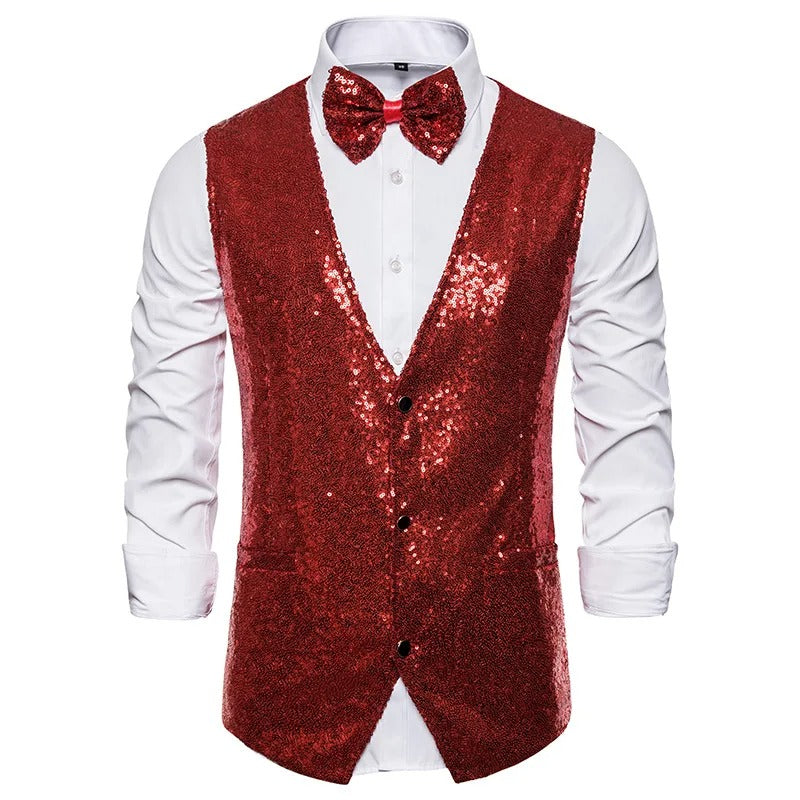 Men’s Sequin Evening Vest – Glitter Party Layer for Festive Occasions
