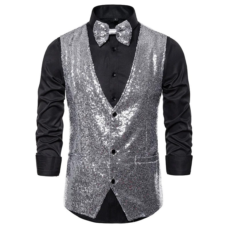 Men’s Sequin Evening Vest – Glitter Party Layer for Festive Occasions