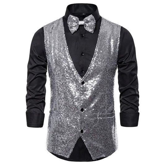 Men’s Sequin Evening Vest – Glitter Party Layer for Festive Occasions