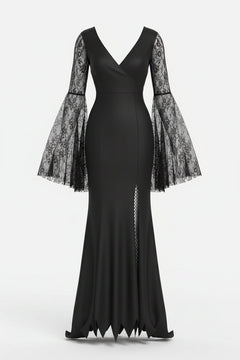 Women's Gothic Black Floor Length Halloween Costume Dress