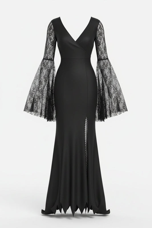 Women's Gothic Black Floor Length Halloween Costume Dress