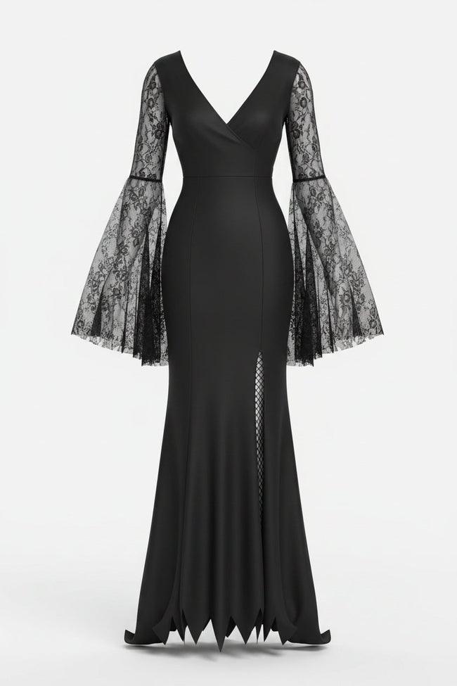 Women's Gothic Black Floor Length Halloween Costume Dress
