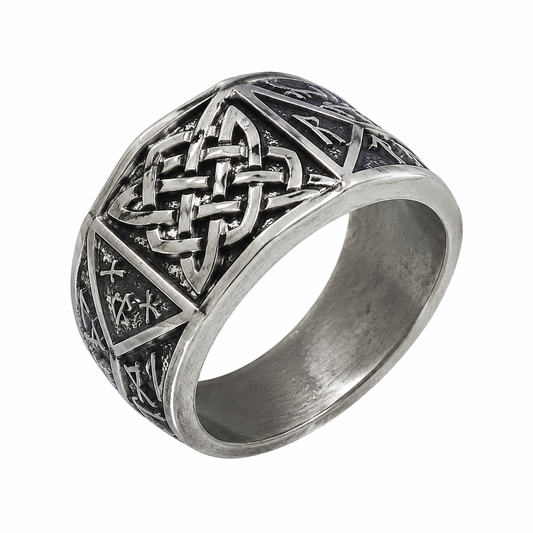 Men's ancient silver tone Viking knot ring