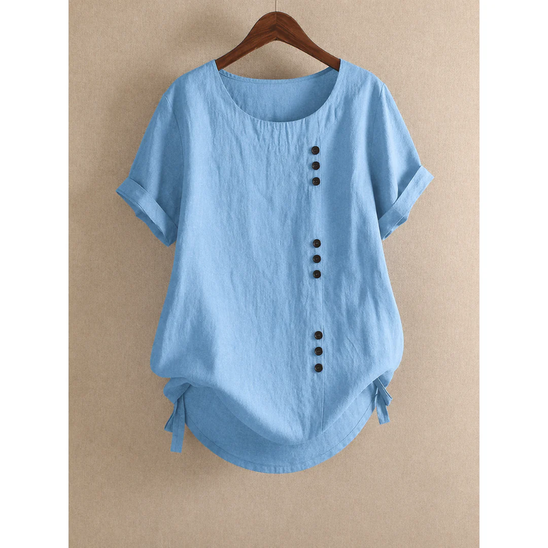 Women’s Cotton Button Blouse – Relaxed Short-Sleeve Summer Top for Everyday Wear