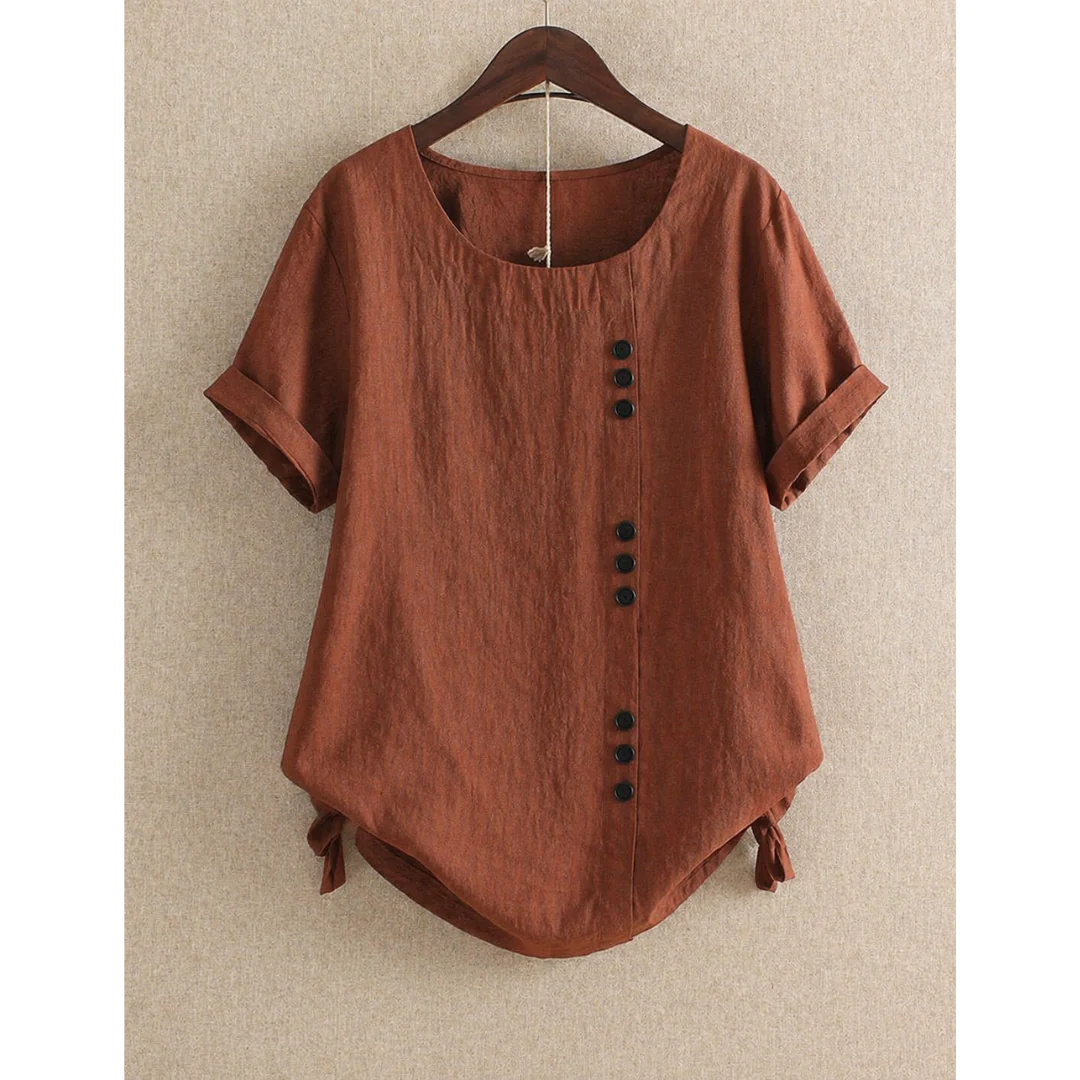 Women’s Cotton Button Blouse – Relaxed Short-Sleeve Summer Top for Everyday Wear