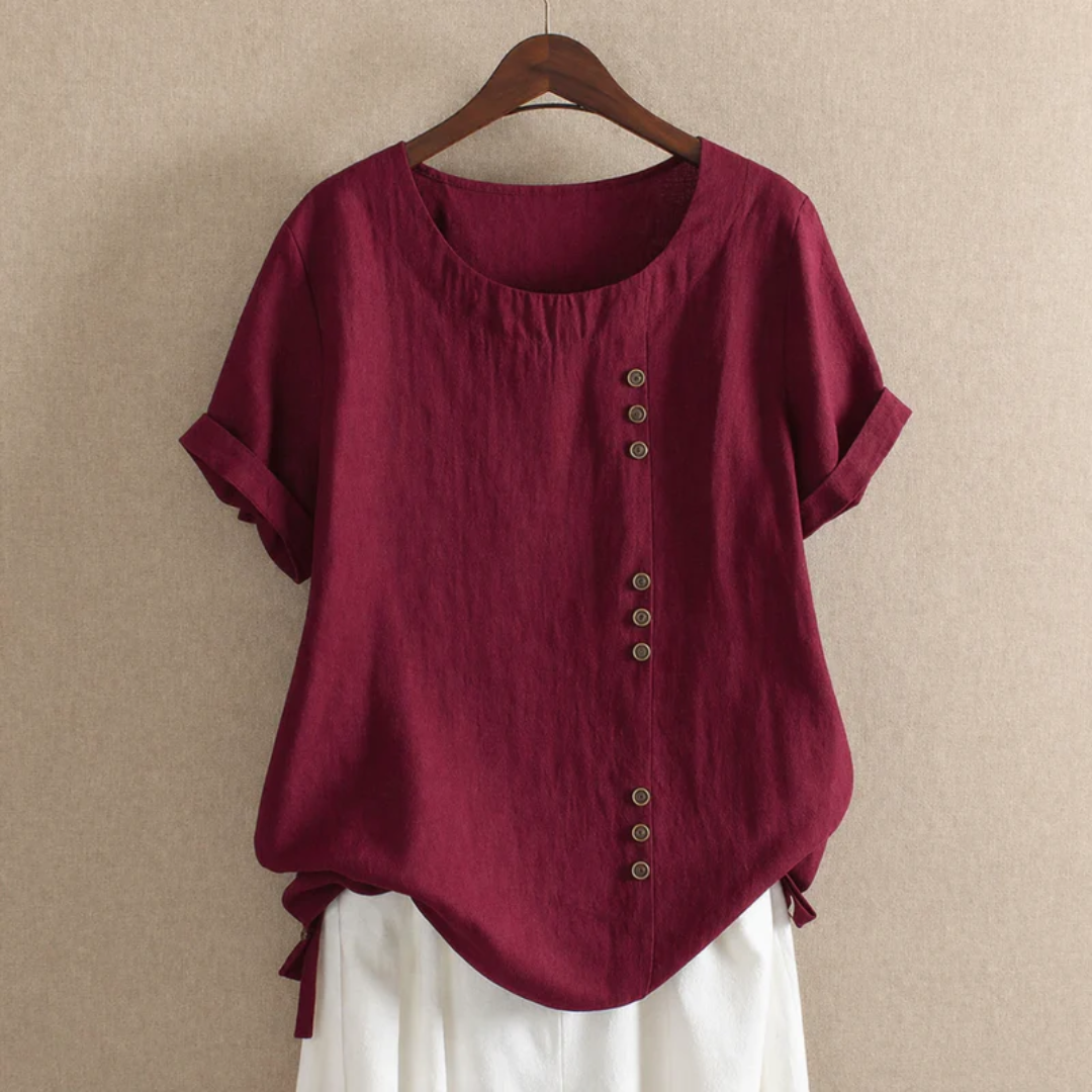 Women’s Cotton Button Blouse – Relaxed Short-Sleeve Summer Top for Everyday Wear