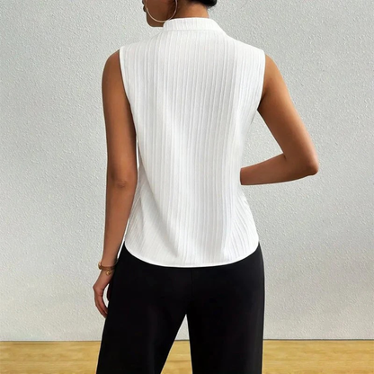 Women’s Stand-Collar Blouse – Sleeveless Striped Summer Top for Office and Everyday Wear