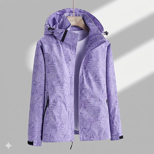 Women’s Waterproof Hooded Rain Jacket – Zip-Up Outdoor Coat with Detachable Hood and Secure Pockets