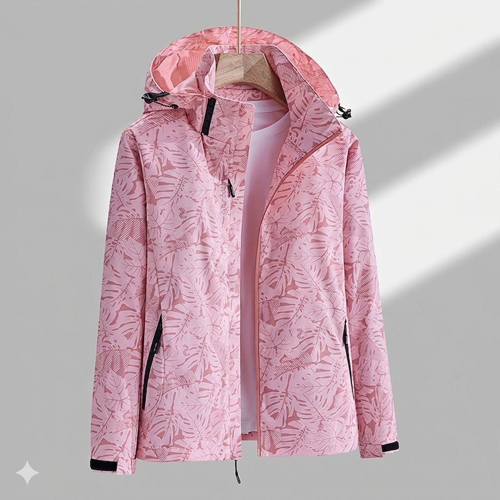 Women’s Waterproof Hooded Rain Jacket – Zip-Up Outdoor Coat with Detachable Hood and Secure Pockets
