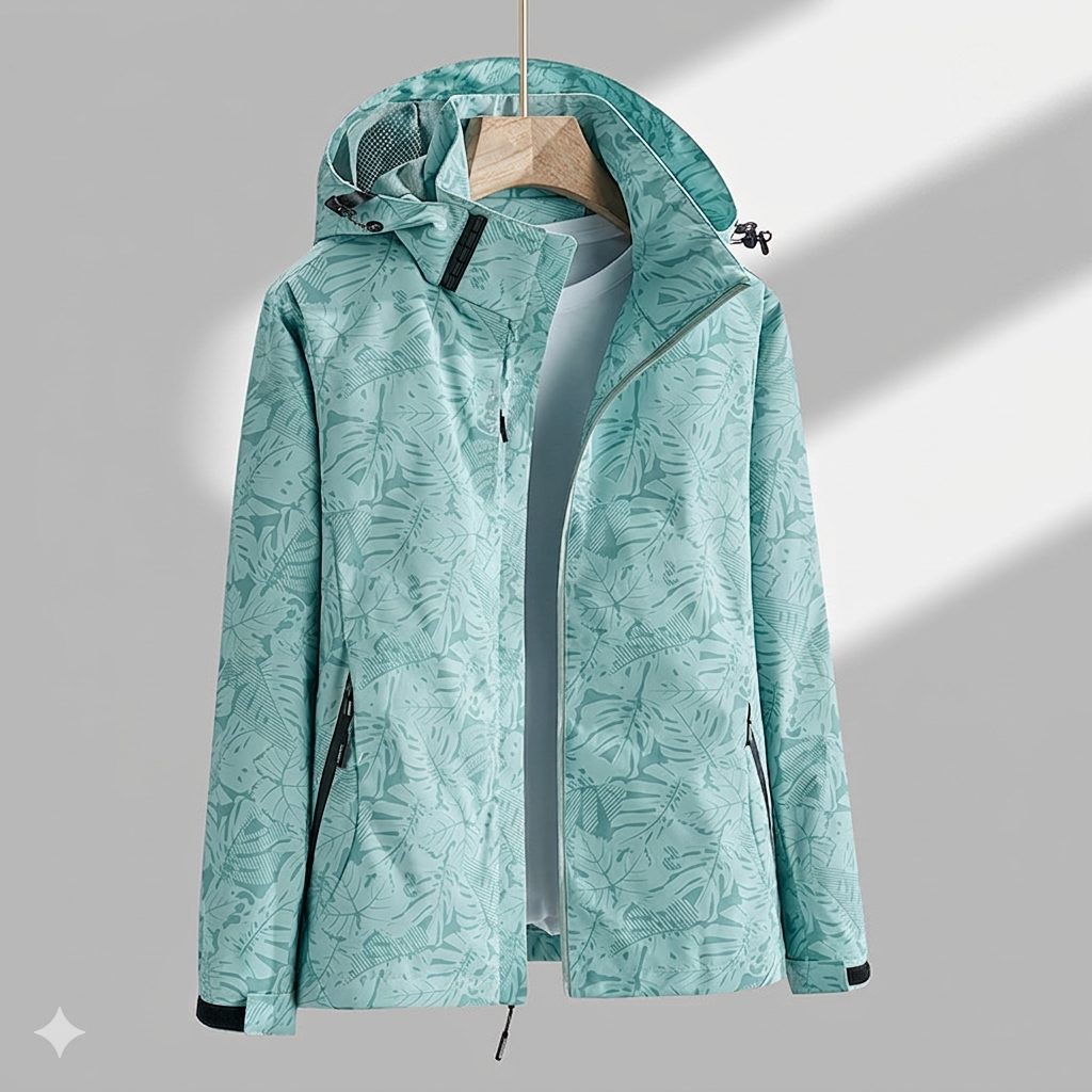 Women’s Waterproof Hooded Rain Jacket – Zip-Up Outdoor Coat with Detachable Hood and Secure Pockets