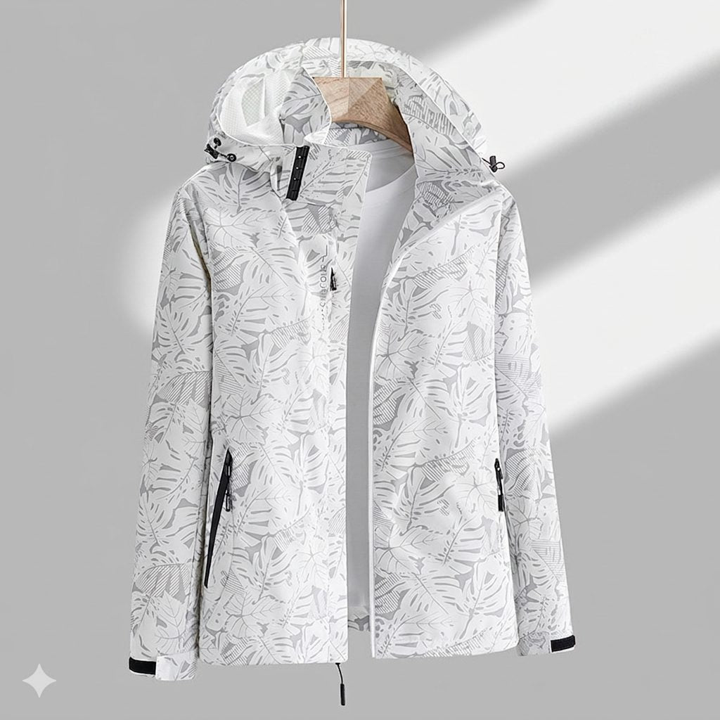 Women’s Waterproof Hooded Rain Jacket – Zip-Up Outdoor Coat with Detachable Hood and Secure Pockets