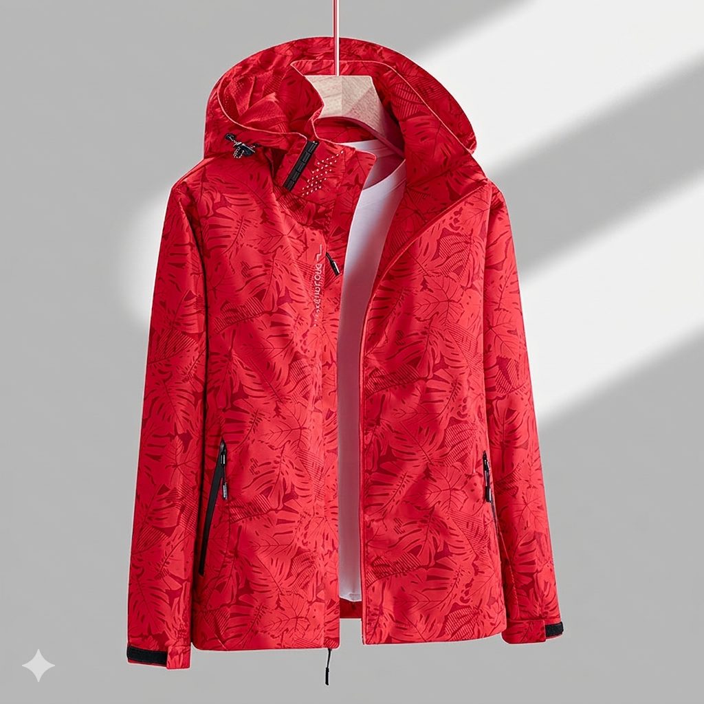 Women’s Waterproof Hooded Rain Jacket – Zip-Up Outdoor Coat with Detachable Hood and Secure Pockets
