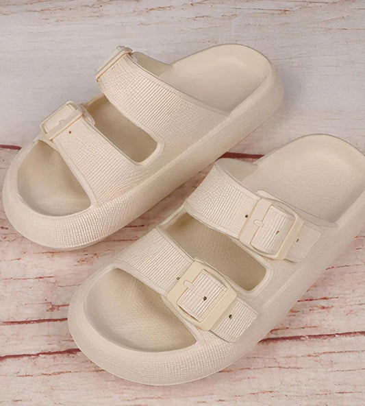 Men’s Double-Strap Slide Sandals – Adjustable Buckle Design with Moulded Footbed and Platform Sole