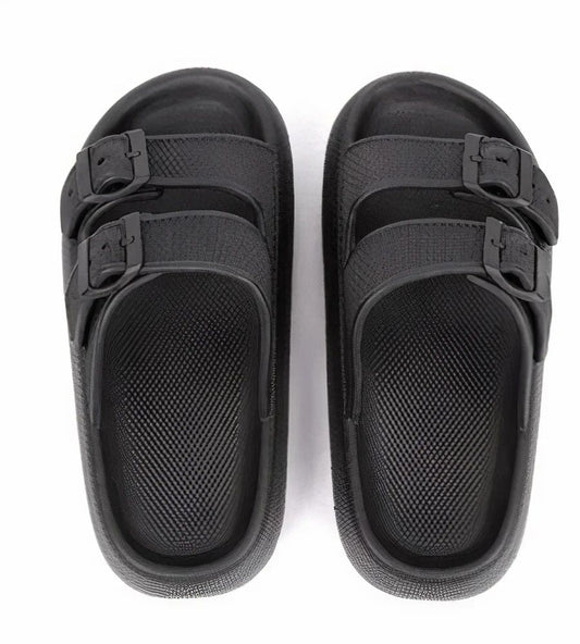 Men’s Double-Strap Slide Sandals – Adjustable Buckle Design with Moulded Footbed and Platform Sole