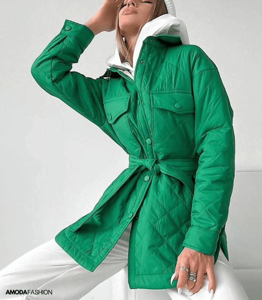 Women’s Oversized Quilted Belted Jacket – Relaxed Padded Layer for Winter