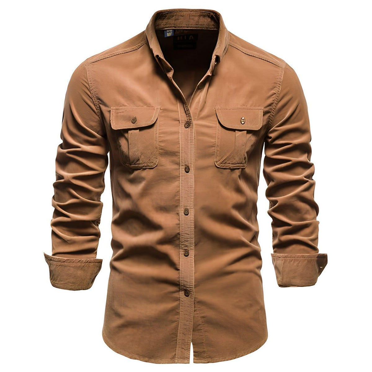 Men’s Utility Work Shirt – Long-Sleeve Button-Up Overshirt with Flap Chest Pockets for Everyday Wear