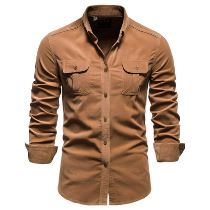 Men’s Utility Work Shirt – Long-Sleeve Button-Up Overshirt with Flap Chest Pockets for Everyday Wear
