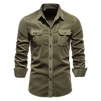 Men’s Utility Work Shirt – Long-Sleeve Button-Up Overshirt with Flap Chest Pockets for Everyday Wear