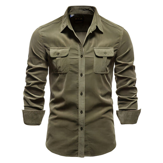 Men’s Utility Work Shirt – Long-Sleeve Button-Up Overshirt with Flap Chest Pockets for Everyday Wear