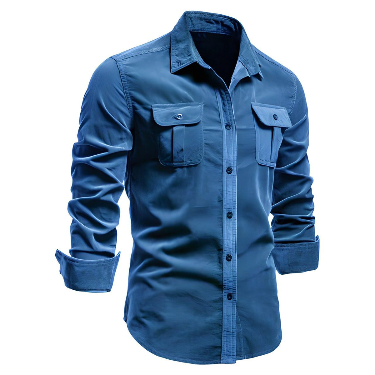Men’s Utility Work Shirt – Long-Sleeve Button-Up Overshirt with Flap Chest Pockets for Everyday Wear