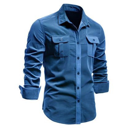 Men’s Utility Work Shirt – Long-Sleeve Button-Up Overshirt with Flap Chest Pockets for Everyday Wear