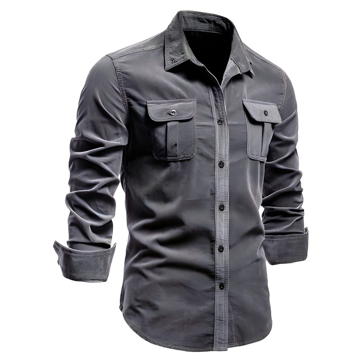 Men’s Utility Work Shirt – Long-Sleeve Button-Up Overshirt with Flap Chest Pockets for Everyday Wear
