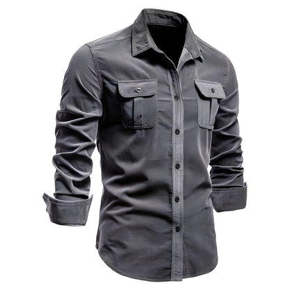 Men’s Utility Work Shirt – Long-Sleeve Button-Up Overshirt with Flap Chest Pockets for Everyday Wear