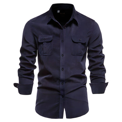 Men’s Utility Work Shirt – Long-Sleeve Button-Up Overshirt with Flap Chest Pockets for Everyday Wear