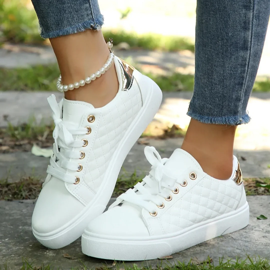 Women’s Quilted Lace-Up Trainers – Cushioned Casual Shoes for Walking and Everyday Wear