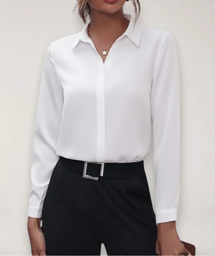 Women’s Tailored Button-Up Blouse – Lightweight Spring Office Shirt for Smart Casual Wear