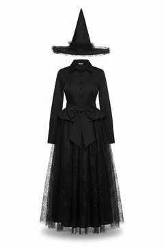 Women's Black Spiderweb Lace Witch Dress and Hat Halloween Costume