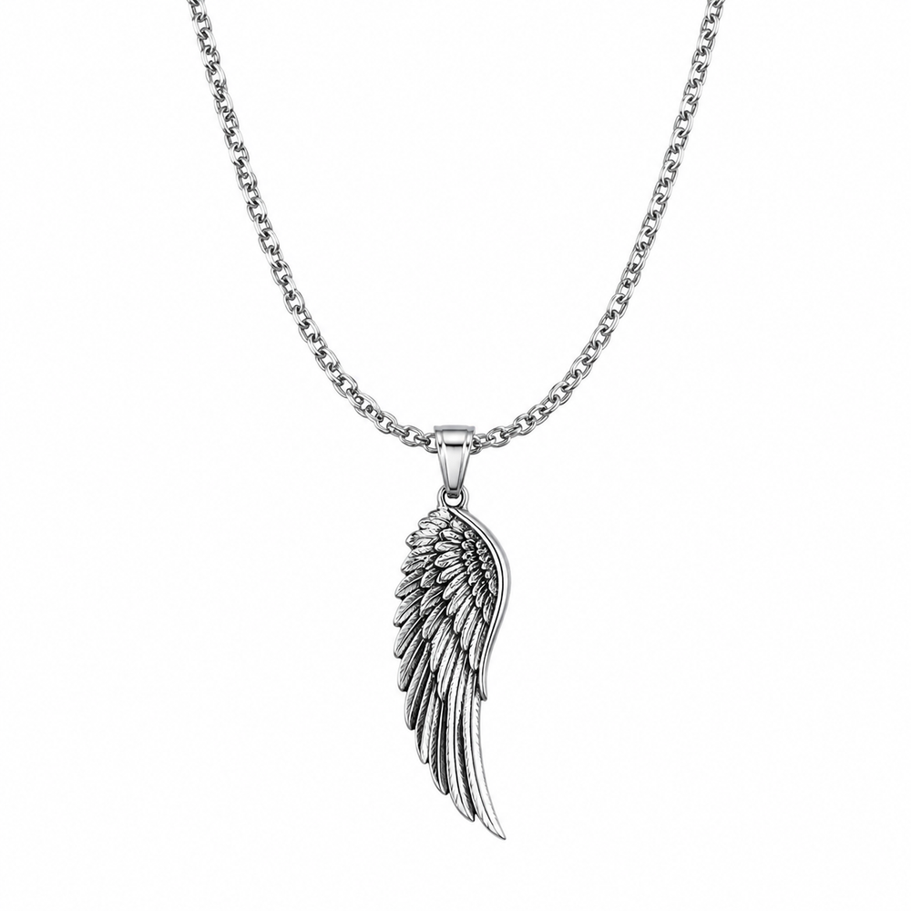 Men's steel colour wing pendant necklace