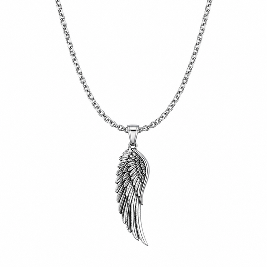 Men's steel colour wing pendant necklace
