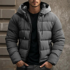 Men’s Hooded Puffer Winter Jacket – Regular-Fit Insulated Zip-Up Coat with Drawstring Hood and Secure Pockets for Outdoor Wear