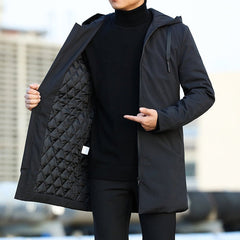 Men’s Quilted-Lined Hooded Winter Coat – Mid-Length Zip-Up Jacket with Straight Fit for City and Casual Wear