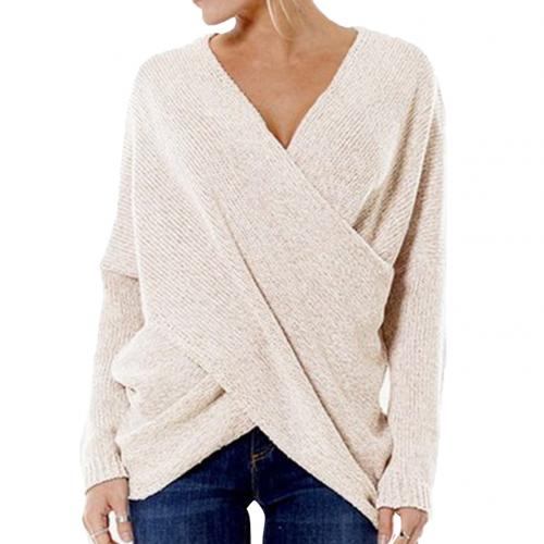 Women’s Wrap Front V-Neck Sweater – Relaxed Long-Sleeve Knit for Smart Casual Wear