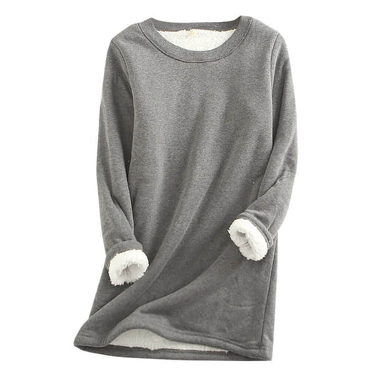 Women’s Longline Fleece Sweatshirt – Soft Crew-Neck Pullover for Cosy Autumn Layering