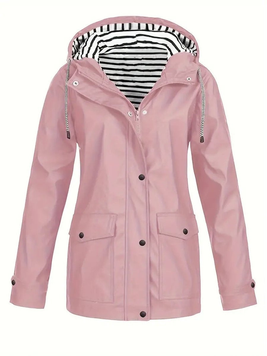 Women’s Raincoat – Waterproof Hooded Coat with Striped Lining